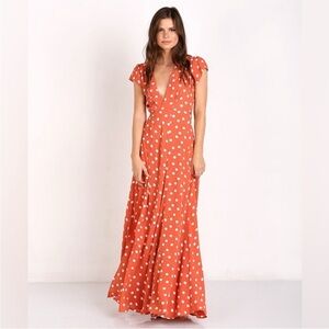 Tularosa Sid Polkadot Wrap Maxi Dress in Roselle, size S